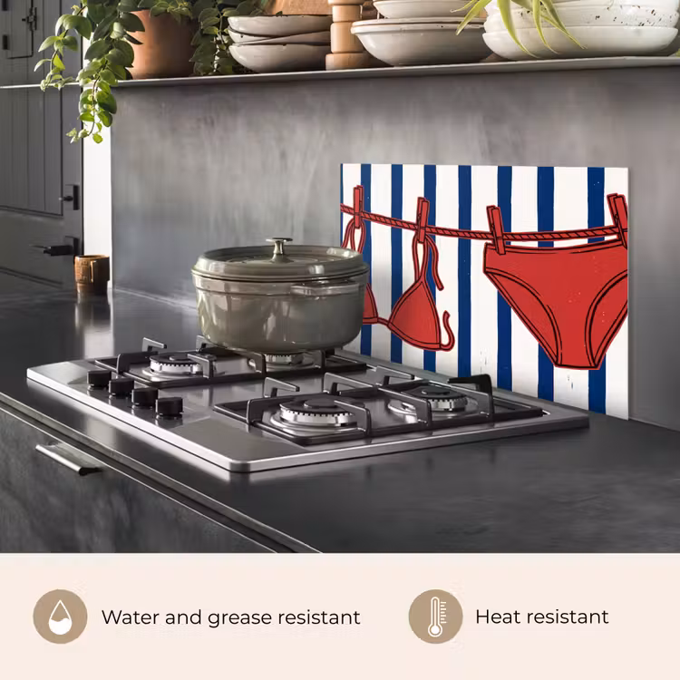 Kitchen splashback for hob - Swimwear - Clothesline - Summer - Illustration - Red — 2