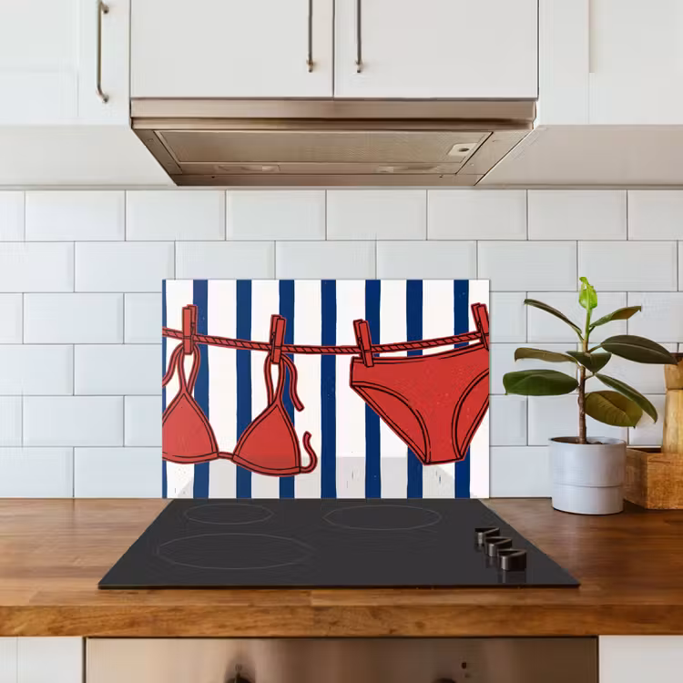 Kitchen splashback for hob - Swimwear - Clothesline - Summer - Illustration - Red — 3