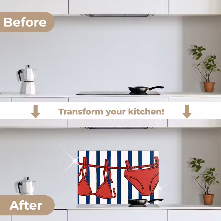 Kitchen splashback for hob - Swimwear - Clothesline - Summer - Illustration - Red — 7
