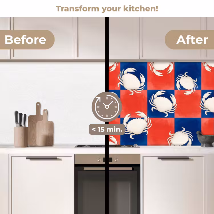Kitchen splashback - Pattern - Marine Life - Red - Blue - Abstract — 3