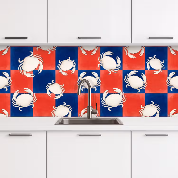 Kitchen splashback - Pattern - Marine Life - Red - Blue - Abstract — 4