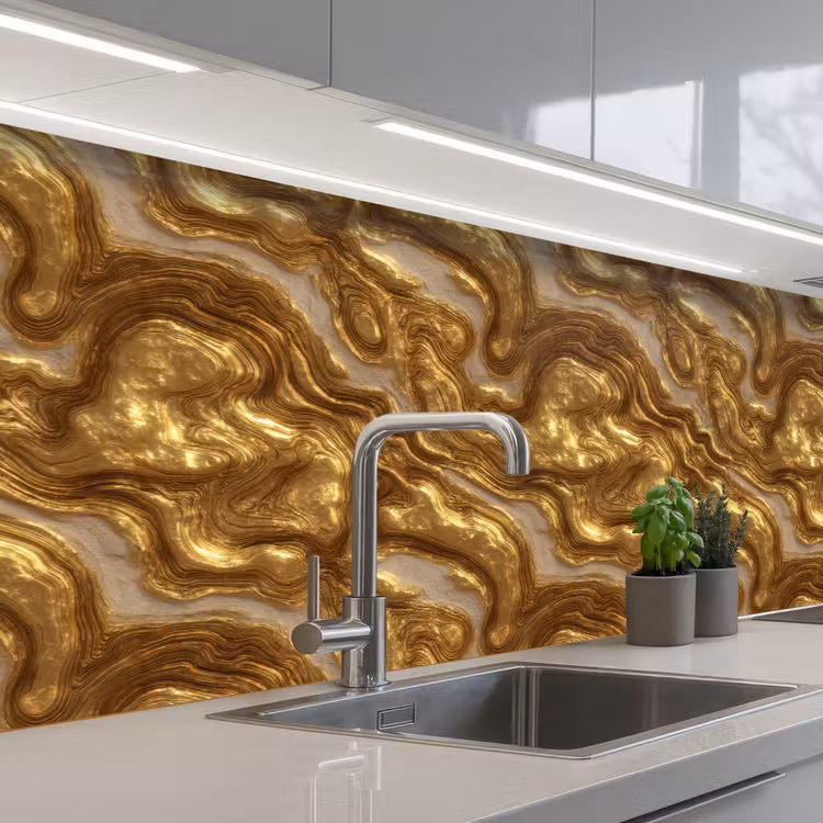 Kitchen splashback - Waves - Organic - Gold - Cream — 2