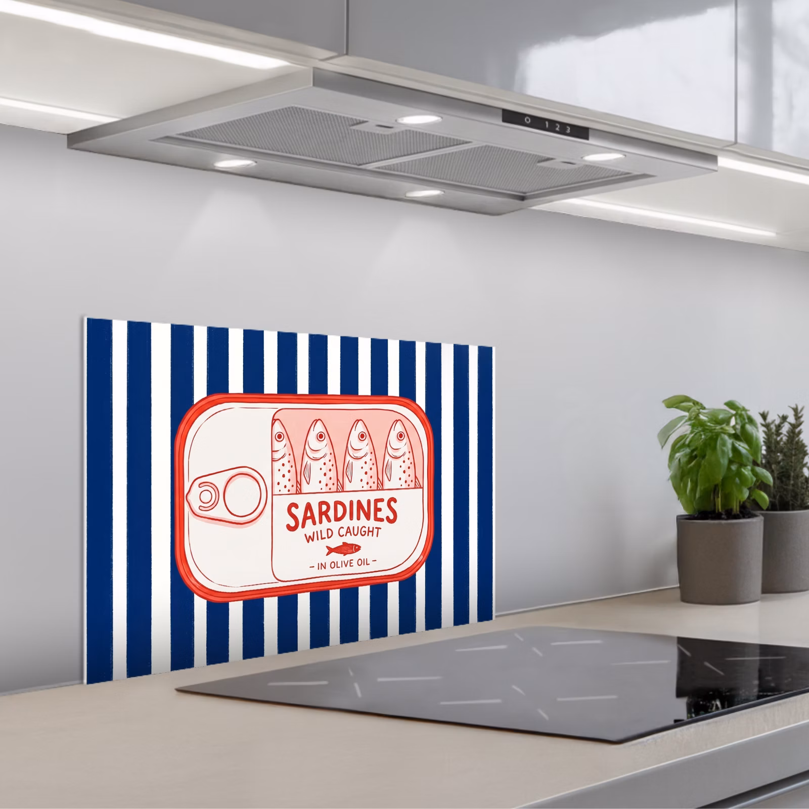 Kitchen splashback for hob - Food - Fish - Canned - Illustration - Red — 1