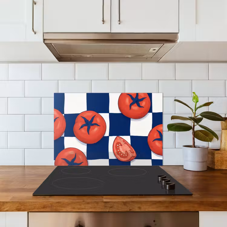 Kitchen splashback for hob - Food - Tomatoes - Kitchen - Illustration - Red-Blue — 3