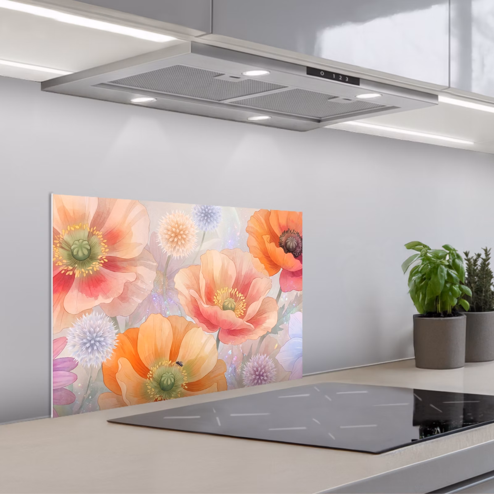 Kitchen splashback for hob - Flowers - Watercolor - Nature - Modern - Colorful — 1