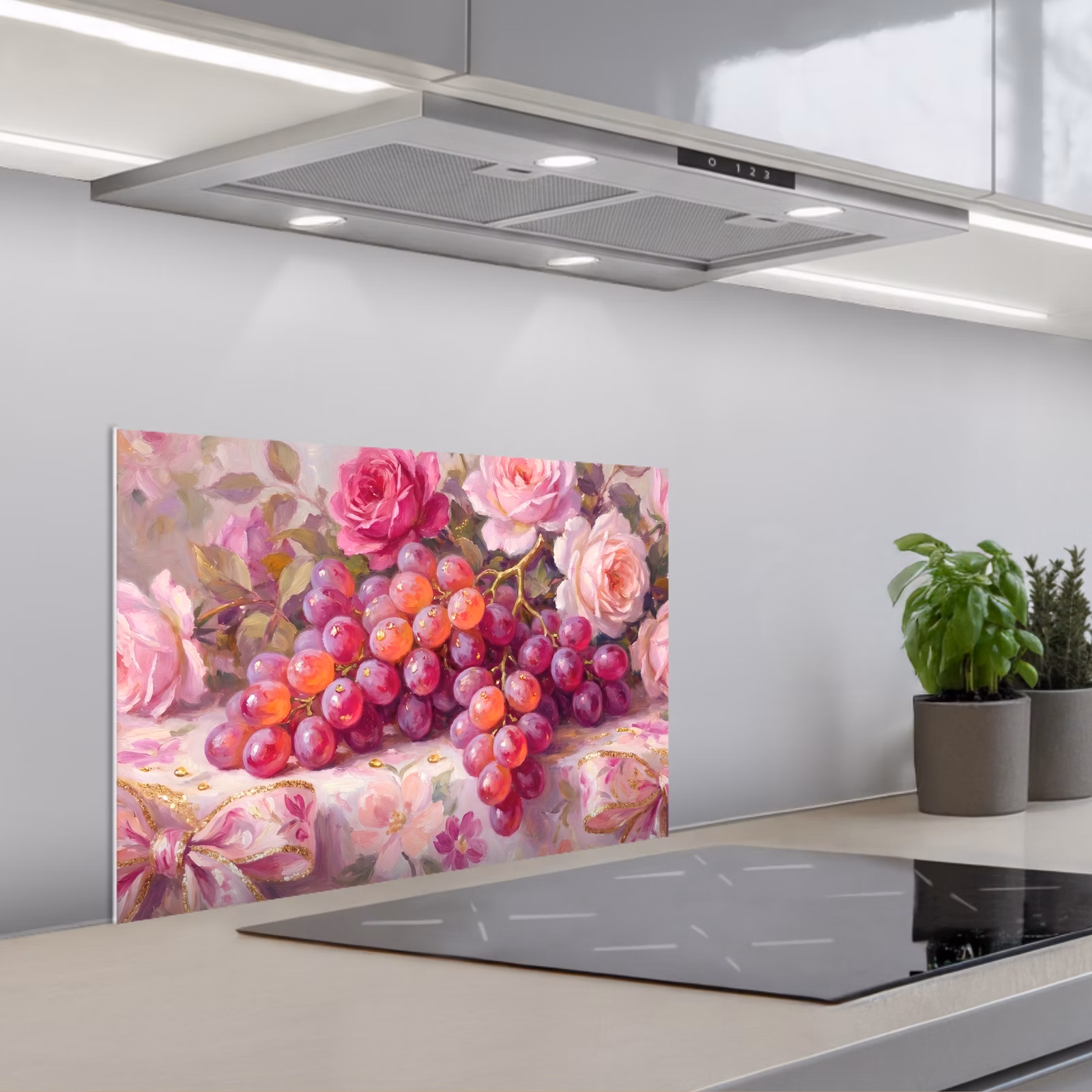 Kitchen splashback for hob - Food - Flowers - Still Life - Pink - Gold — 1