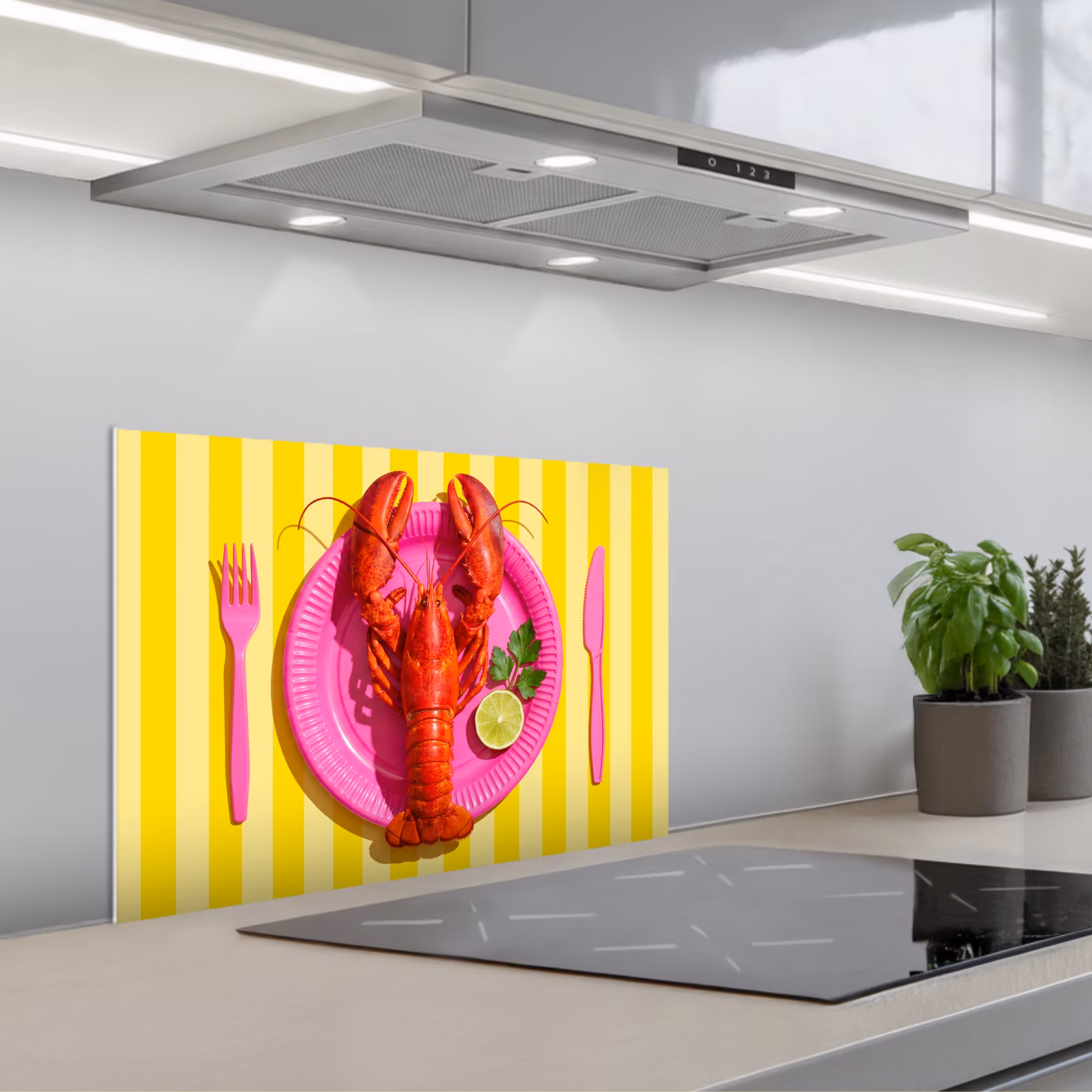Kitchen splashback for hob - Food - Pink - Yellow - Modern - Culinary — 1