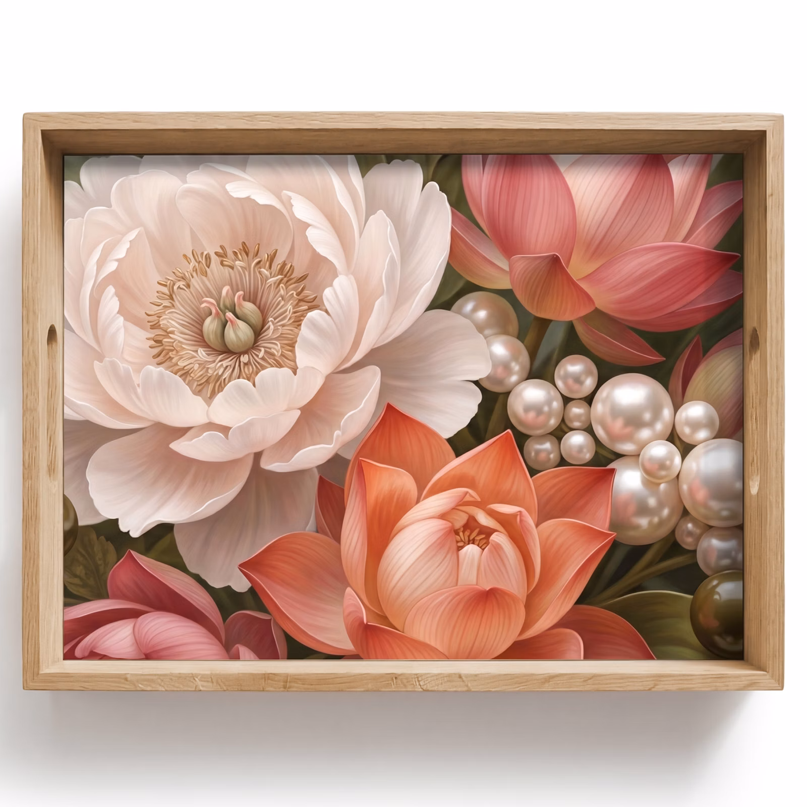 Tray - Flowers - Pearls - Elegant - Pink - White — 1