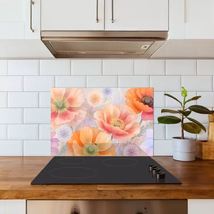 Kitchen splashback for hob - Flowers - Watercolor - Nature - Modern - Colorful — 3