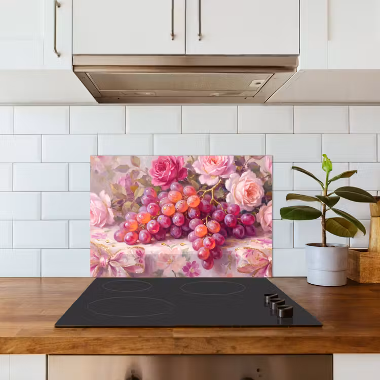 Kitchen splashback for hob - Food - Flowers - Still Life - Pink - Gold — 3