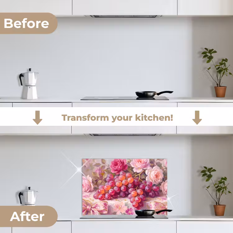 Kitchen splashback for hob - Food - Flowers - Still Life - Pink - Gold — 7