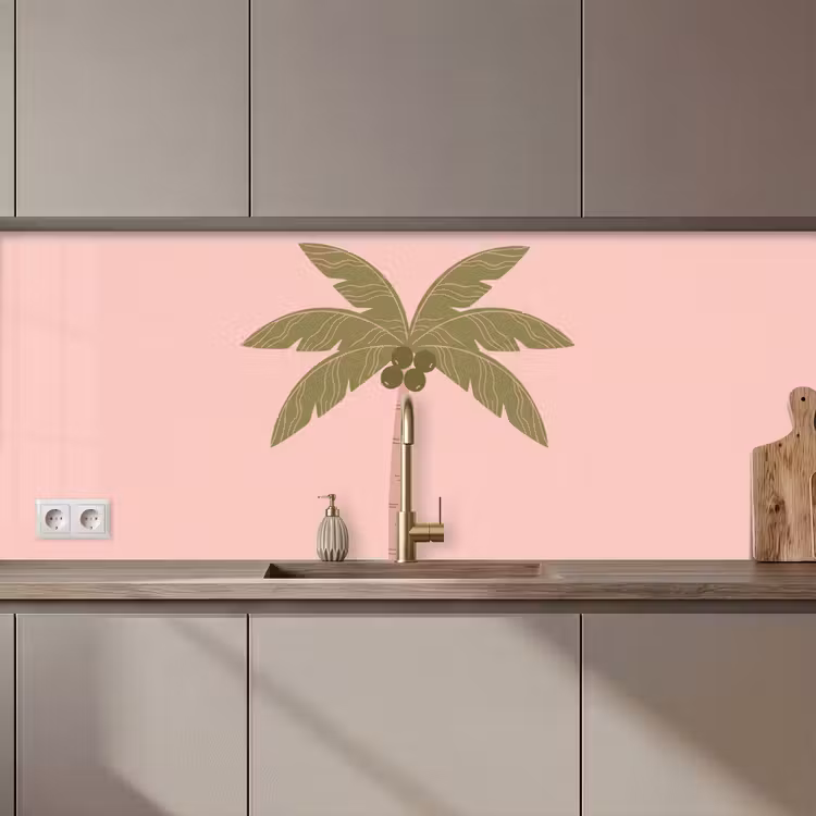 Kitchen splashback - Tree - Palm - Nature - Illustration - Pink — 1