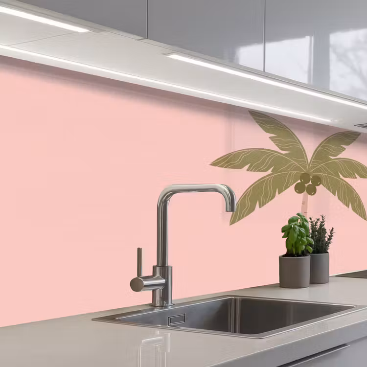 Kitchen splashback - Tree - Palm - Nature - Illustration - Pink — 2