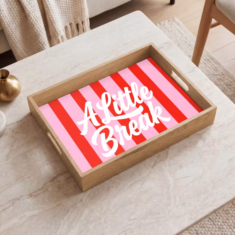 Tray - A Little Break - Stripes - Red - Pink — 2