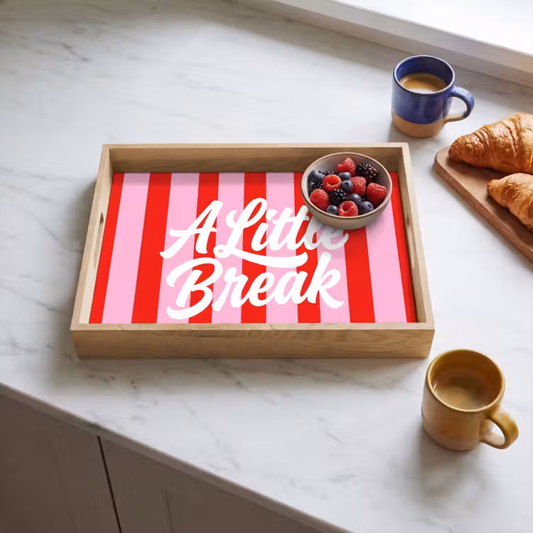 Tray - A Little Break - Stripes - Red - Pink — 3