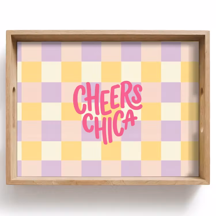 Tray - Cheers Chica - Checkered - Lilac - Yellow — 1