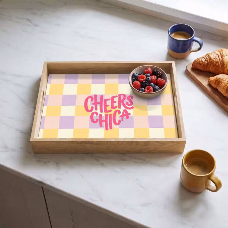Tray - Cheers Chica - Checkered - Lilac - Yellow — 3