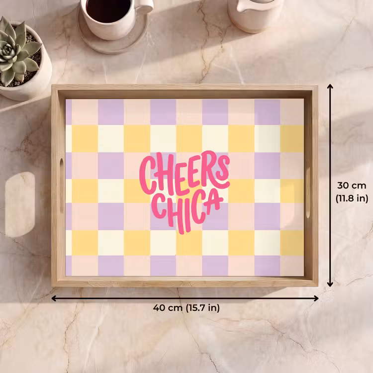 Tray - Cheers Chica - Checkered - Lilac - Yellow — 7