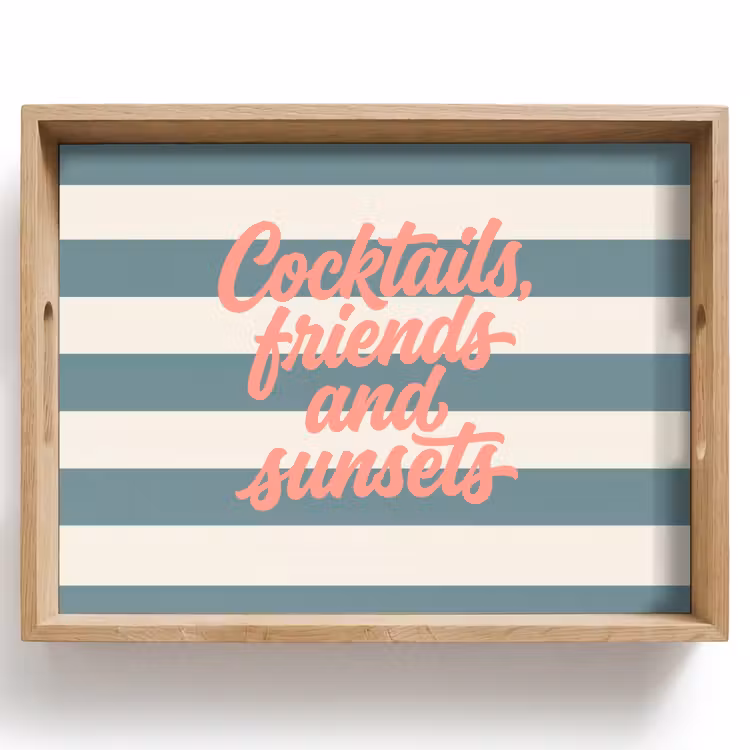 Tray - Cocktails - Stripes - Blue - Coral — 1
