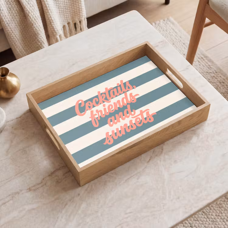 Tray - Cocktails - Stripes - Blue - Coral — 2