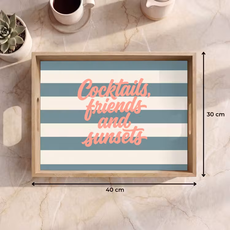 Tray - Cocktails - Stripes - Blue - Coral — 8