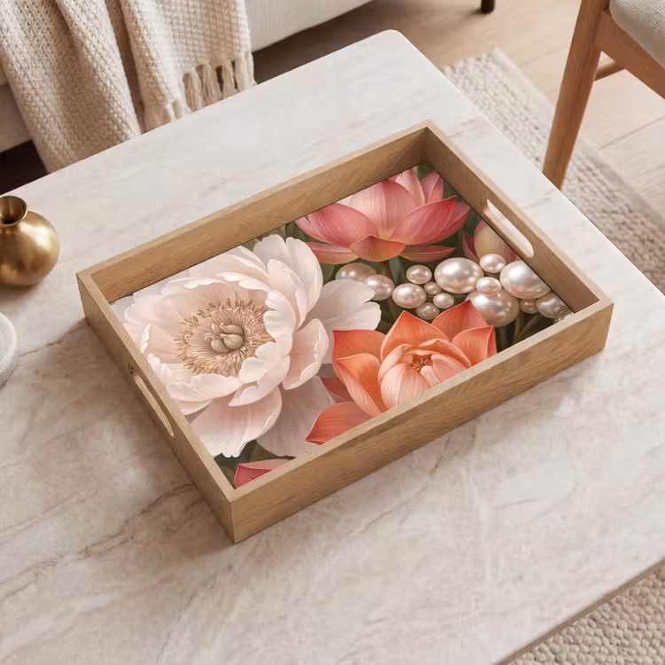 Tray - Flowers - Pearls - Elegant - Pink - White — 2