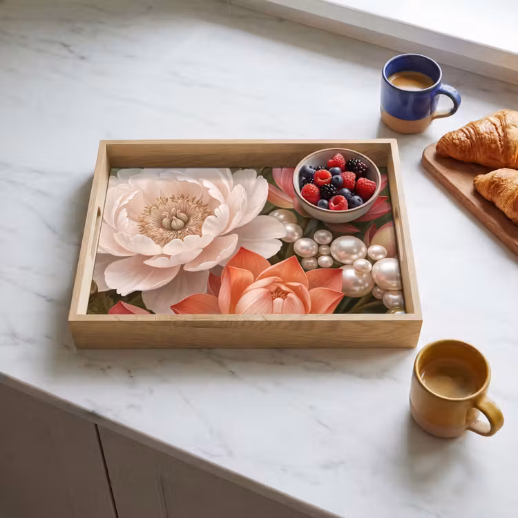 Tray - Flowers - Pearls - Elegant - Pink - White — 3