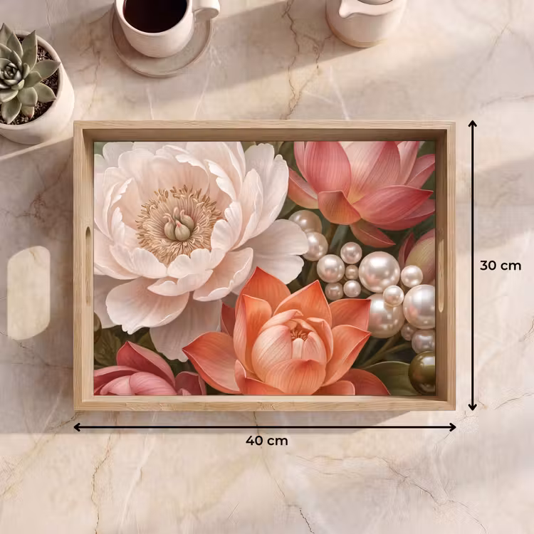 Tray - Flowers - Pearls - Elegant - Pink - White — 8
