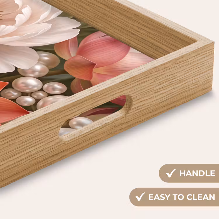 Tray - Flowers - Pearls - Elegant - Pink - White — 9