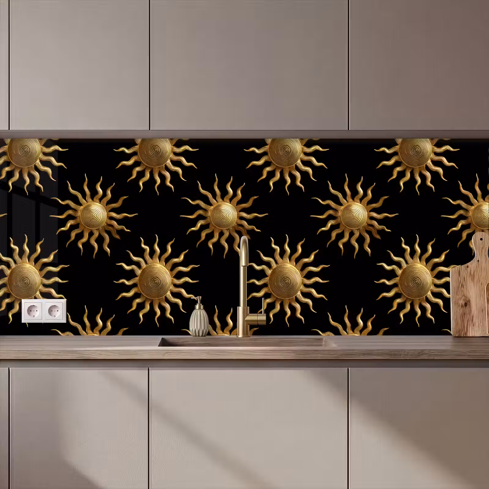Kitchen splashback - Sun - Pattern - Luxury - Gold - Black — 1