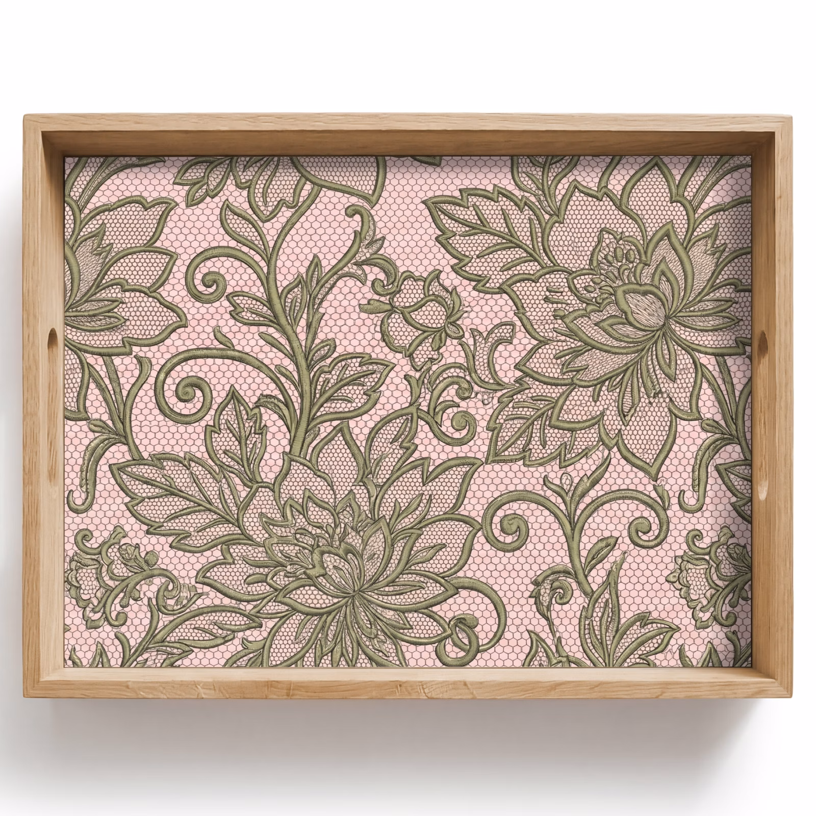 Tray - Flowers - Lace - Pattern - Classic - Green — 1