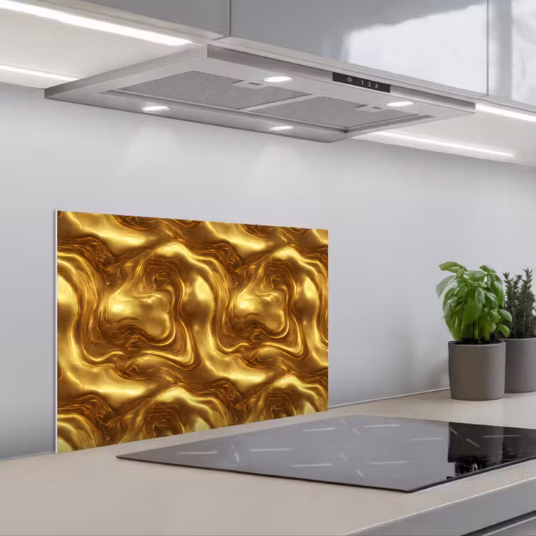 Kitchen splashback for hob - Texture - Liquid - Organic - Gold — 1