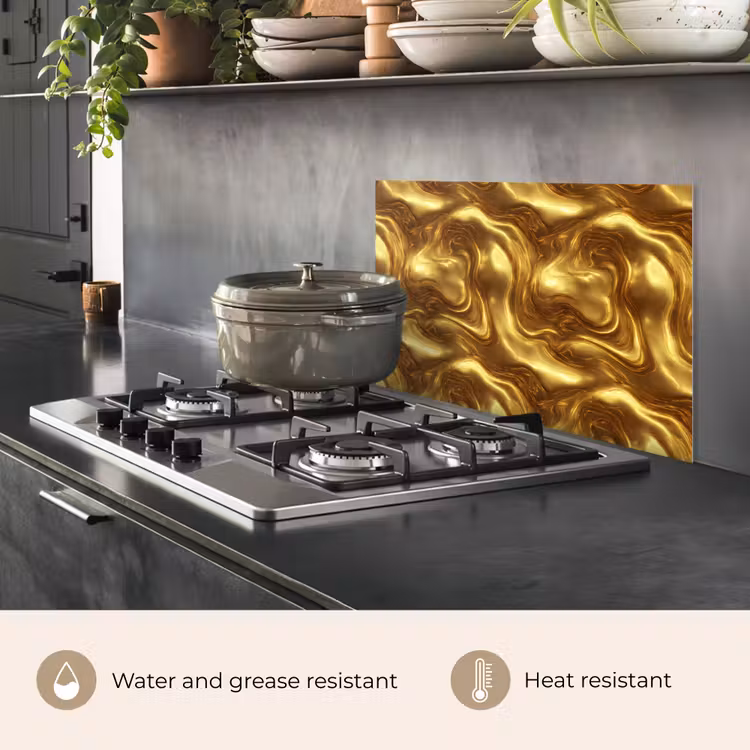 Kitchen splashback for hob - Texture - Liquid - Organic - Gold — 2