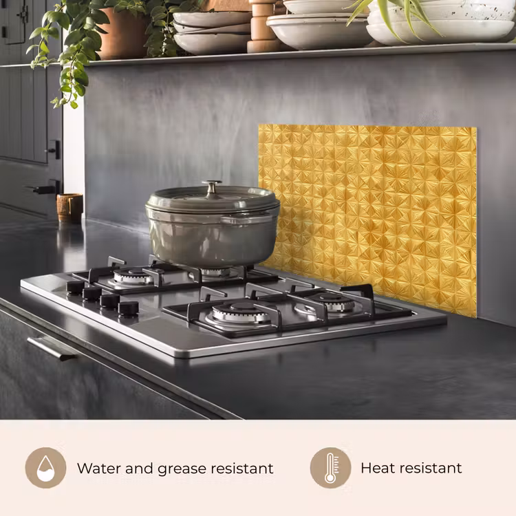 Kitchen splashback for hob - Tiles - Geometric - Embossed - Gold — 2