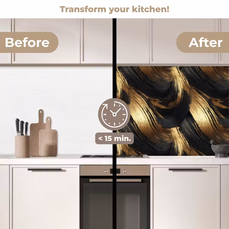 Kitchen splashback - Paint Strokes - Abstract - Gold - Black — 3