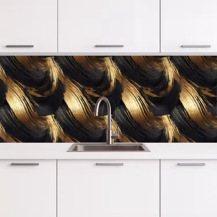 Kitchen splashback - Paint Strokes - Abstract - Gold - Black — 4