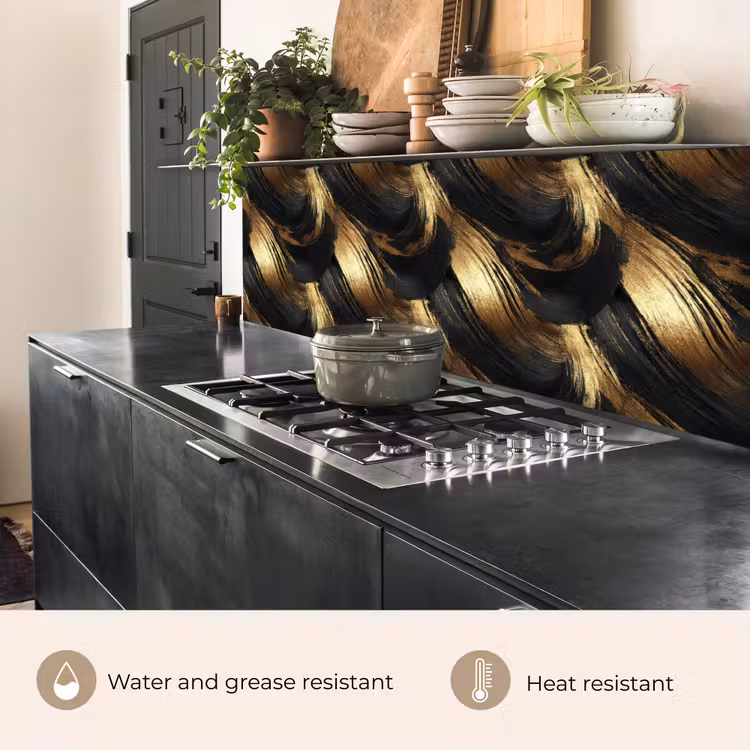 Kitchen splashback - Paint Strokes - Abstract - Gold - Black — 5