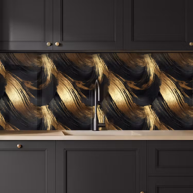 Kitchen splashback - Paint Strokes - Abstract - Gold - Black — 6