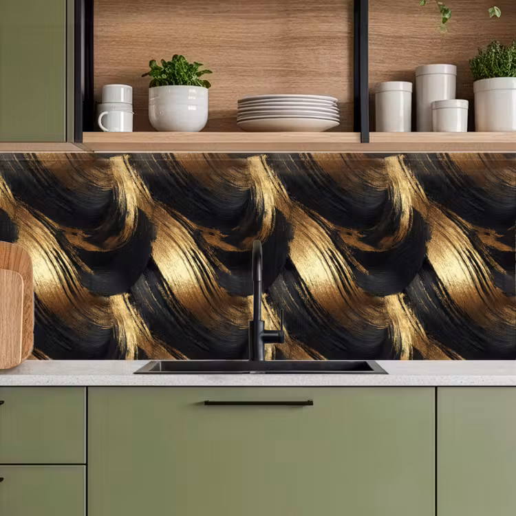 Kitchen splashback - Paint Strokes - Abstract - Gold - Black — 8