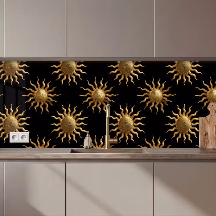 Kitchen splashback - Sun - Pattern - Luxury - Gold - Black — 1