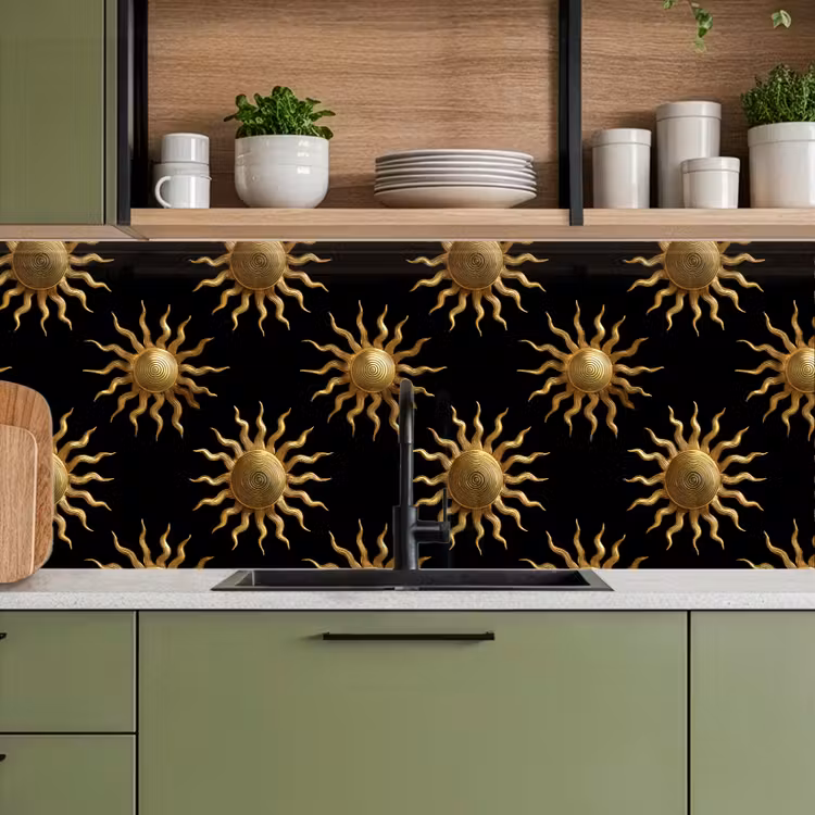 Kitchen splashback - Sun - Pattern - Luxury - Gold - Black — 8