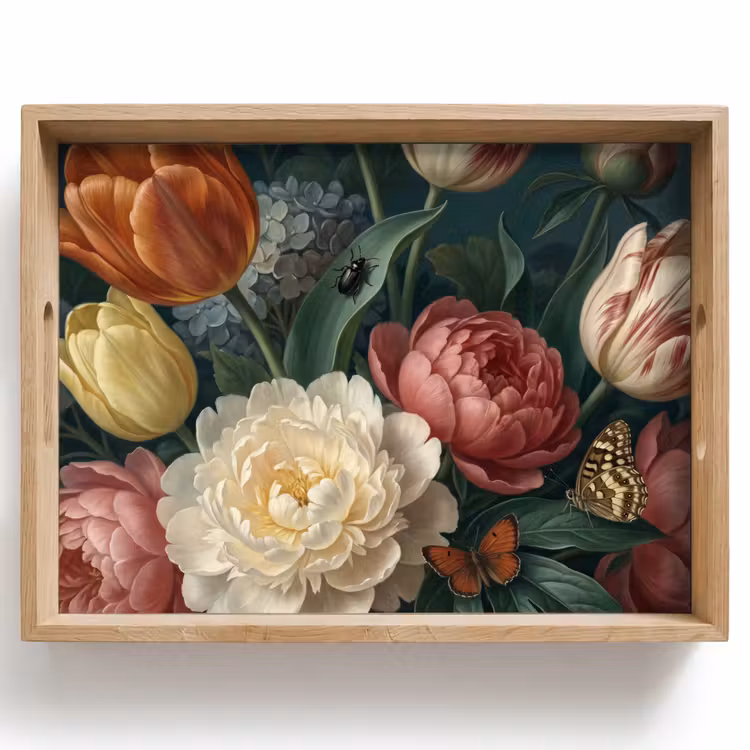 Tray - Flowers - Bouquet - Nature - Classic - Dark — 1
