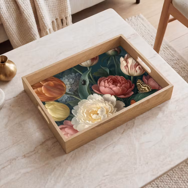 Tray - Flowers - Bouquet - Nature - Classic - Dark — 2
