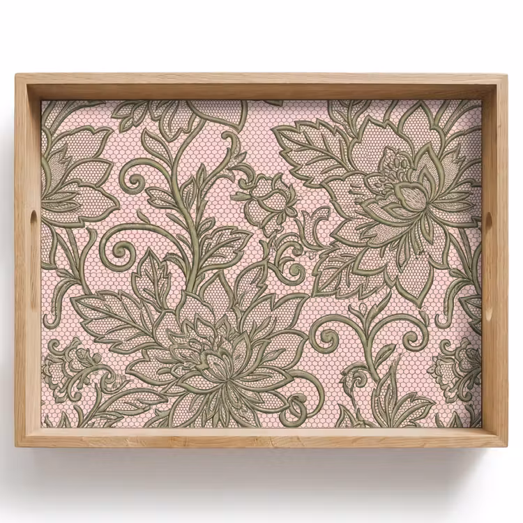 Tray - Flowers - Lace - Pattern - Classic - Green — 1