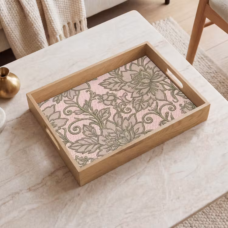 Tray - Flowers - Lace - Pattern - Classic - Green — 2