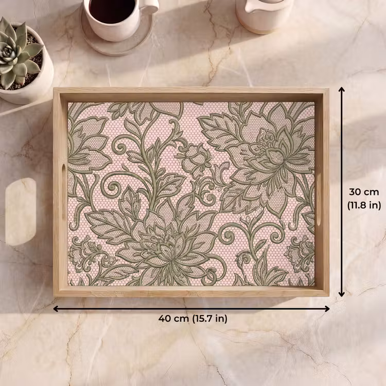 Tray - Flowers - Lace - Pattern - Classic - Green — 7
