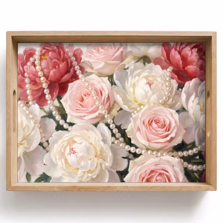 Tray - Flowers - Pearls - Romance - Classic - Pink — 1