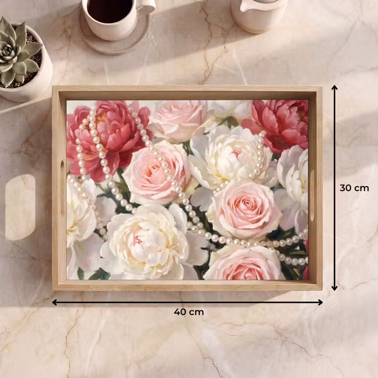 Tray - Flowers - Pearls - Romance - Classic - Pink — 8
