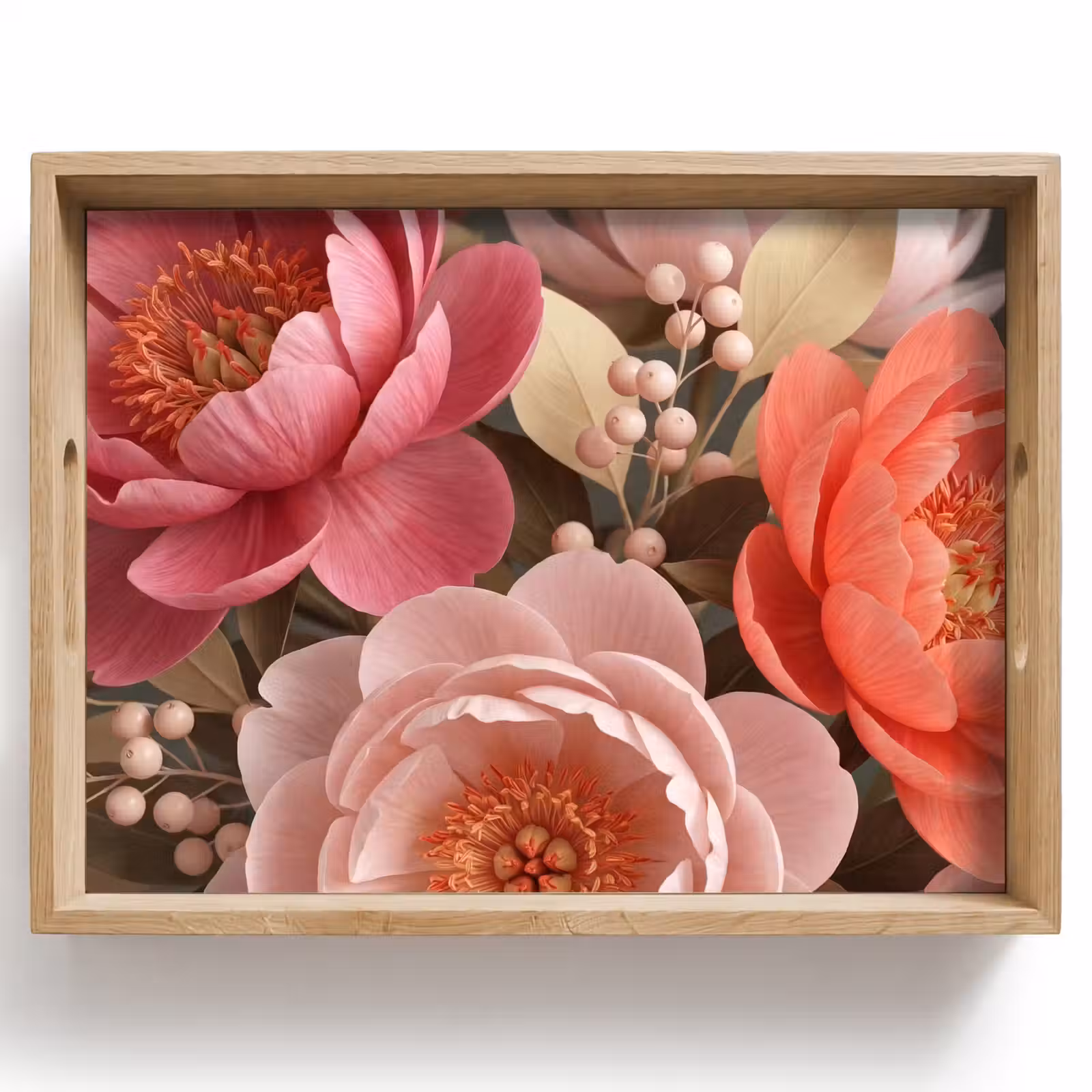 Tray - Flowers - Blossoms - Soft - Coral - Decoration — 1