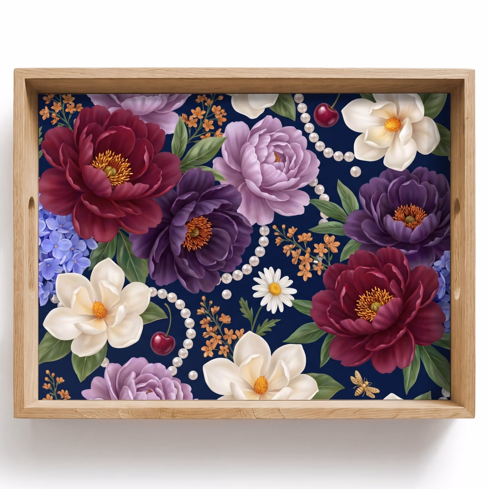 Tray - Flowers - Pearls - Decor - Modern - Blue — 1
